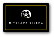 Nitehawk logo, movi reel, over black background
